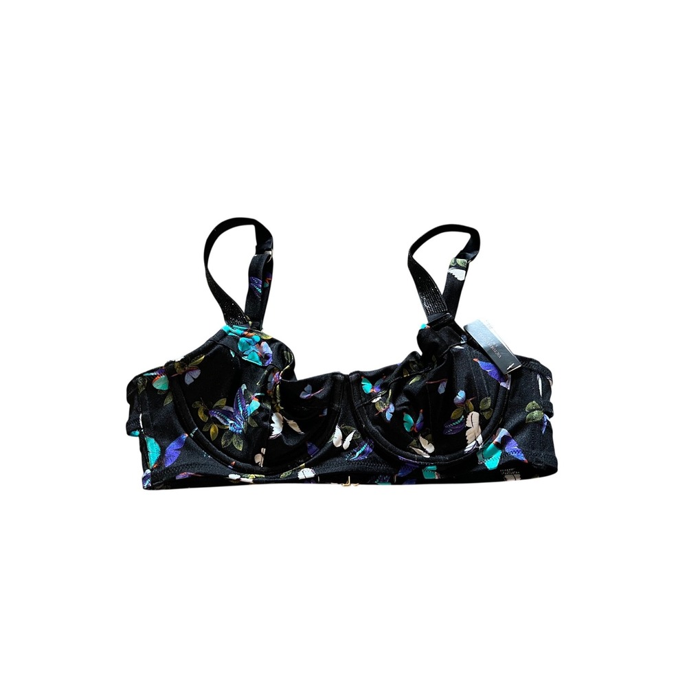 Victorias Secret‎ Swim Butterfly Floral Underwire Bikini Top Black 38B NWT